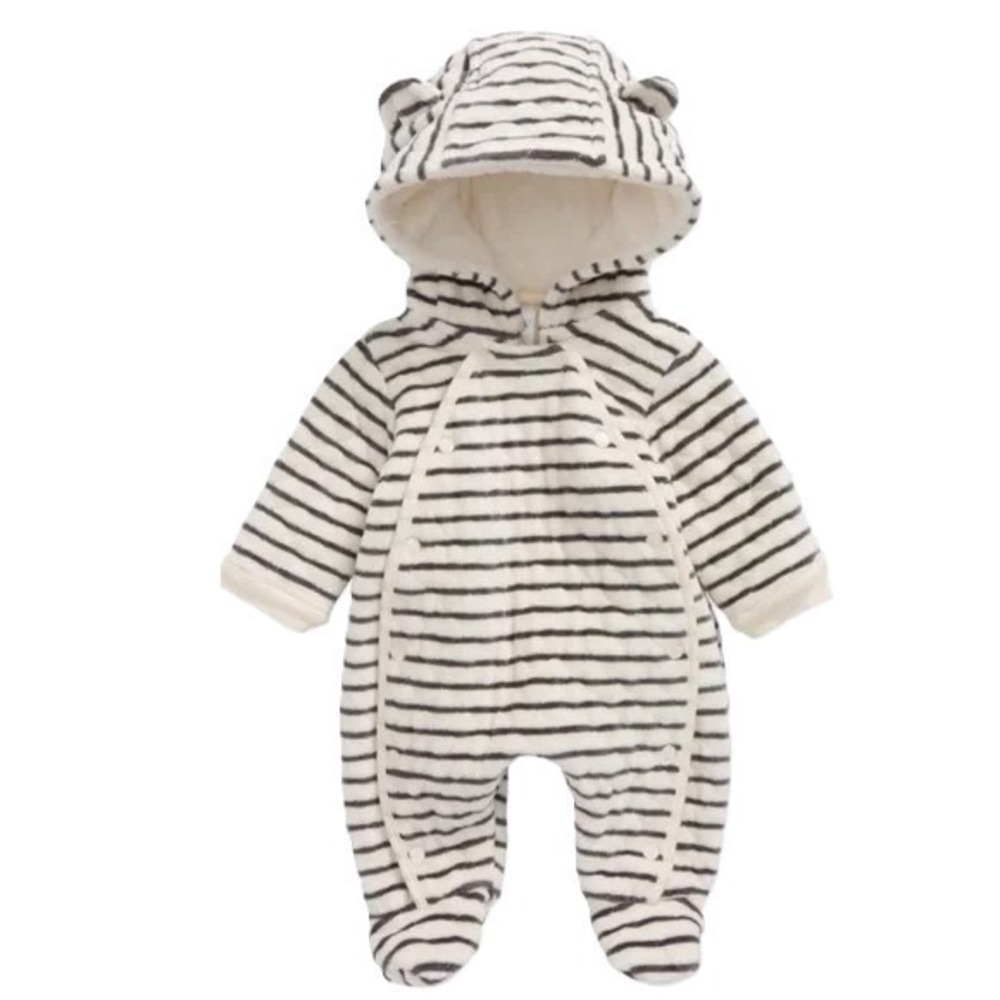 Nordstrom Bunting Hooded 1 Piece Striped 6 Months Fleece Lined Footsie